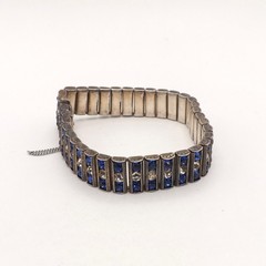 Art Deco Sterling Silver Blue Rhinestone Tennis Bracelet 6.25in Leach & Miller