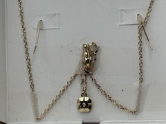 Vintage Monet 90s Gold Tone Red Crystal Bow Necklace & Earring Set in Box