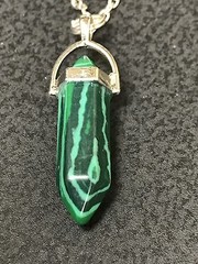 Green Malachite Hexagon Point Charm Tibetan Silver 18″ Necklace