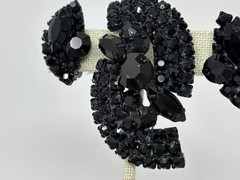Vintage Estate Jet Black Rhinestone Japanned Pin Earring Jewelry Set
