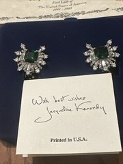 Vintage JBK Camrose & Kross Simulated Emerald CZ Silver Tone Clip On Earrings