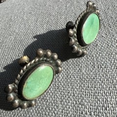 Vintage Turquoise & Silver Metal Earrings; Beautiful Shade of Turquoise / Green