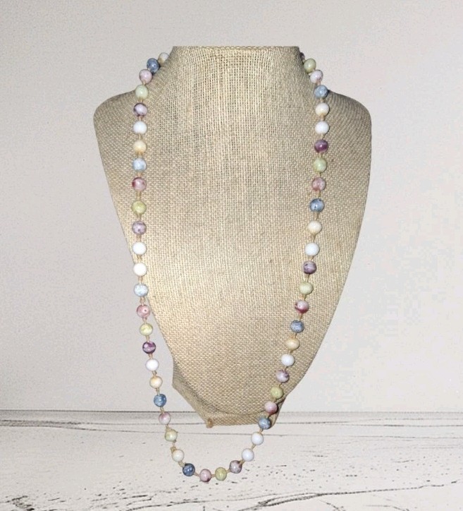 Picasso Glass Gold Swirl Knotted Pastel Bead Necklace No Clasp