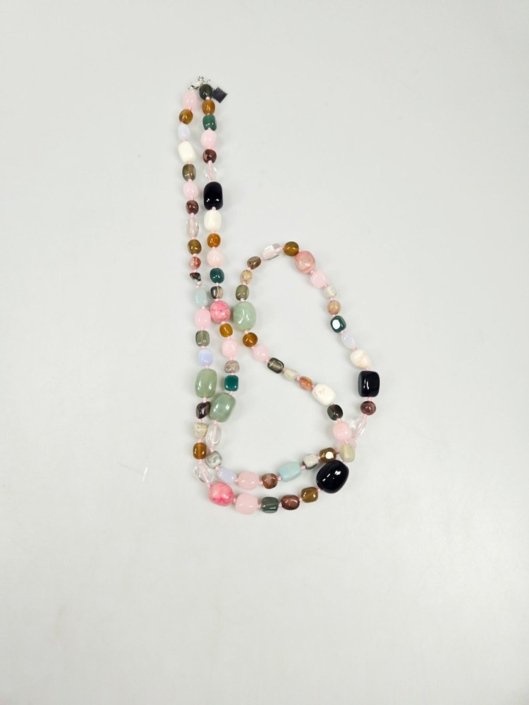 Multi-Stone Bead Necklace Nate And Etan Silver Toned