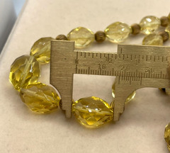 VTG Art Deco faceted Citrine glass bead necklace 32″ brass spacers 10-17mm