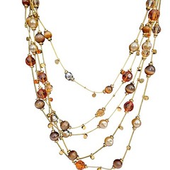 Mix-It Gold Tone Illusion Necklace Amber Acrylic Bead Multi Chain JC Penny 22″