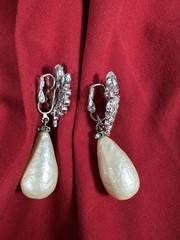Elegant Large Vintage Rhinestone Inset Dangle Faux Pearl Drop Earrings