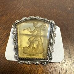 Vintage Carved Resin Fairy Angel Musician Brooch Pin