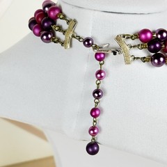 Vintage Signed Japan Purple Metallic Bead Necklace 17in Adjustable B110