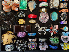 Lot of 100 Rings Retro Glass Rhinestone 1960s 1970s Vintage Groovy Boho Fun