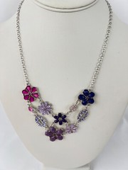 Avon NWT Silver Tone Purple Lilac Flowers Statement Necklace & Size 8 Ring Set