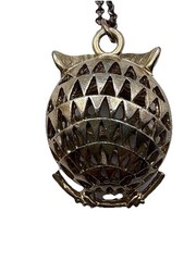 Goldtone Owl Pendant Necklace on 32” Rolo Chain Push Lock Clasp