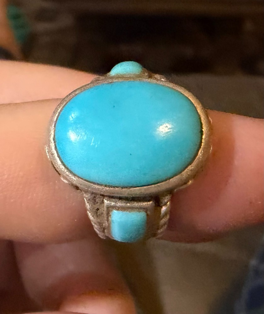 Vintage Sterling Silver 925 NK Thailand Turquoise Ring Size 6