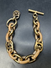 Michael Kors Gold Tone & Light Resin Chain Link T-Bar Bracelet 7”