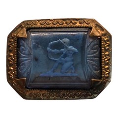 Antique Bohemia Intaglio Iridescent Blue Glass Cameo Buckle Greek Hunter