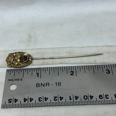 Victorian Gold Filled Lion Face Stick Pin Glass Eyes and Mouth