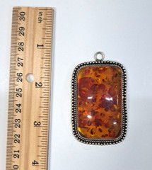 Baltic Amber Resin Pendant Gemstone Silver Plated Metal 2″ Handcrafted Large
