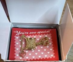 Vintage Avon You’re Sew Special Brooch Pin Scissors Spool Thread Heart Goldtone