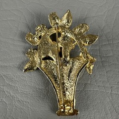 Vintage Pink Rhinestone Enamel Flower Basket Brooch Green Floral Pin