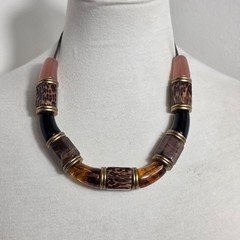 Contemporary Tribal Inspired Collar Necklace Chunky Multi-Textured Beads
