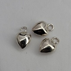 Vintage Sterling Silver Petite Puffy Heart Love Bracelet Charm Pendant Lot Of 3