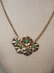 Vintage Gold Tone Floral Necklace Green Faux Jade MCM 1950s 1960s Jewelry Retro