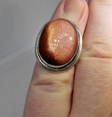 Vintage Artisan Big 21mm Cabochon Sunstone Ring Sterling Silver Size 4.75