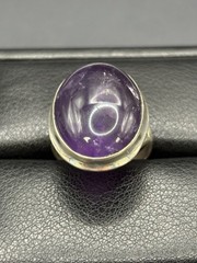 Vintage Sterling Silver 25x17MM Amethyst Cab Ring 7 Grams Size 9 E22