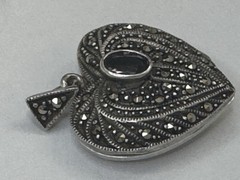 VINTAGE HEART LOCKET AMETHYST STERLING SILVER 925 PENDANT MARCASITE LOVE RETRO