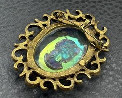 Vintage Huge AB Aurora Borealis Rainbow Glass Cameo Intaglio Brooch Gold Tone