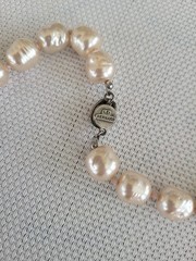 Vintage Signed Les Bernard Baroque Faux Pearls Cream Hand Knotted 29”Necklace