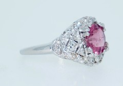 Platinum Bubble Gum Pink Tourmaline & Diamond Ring