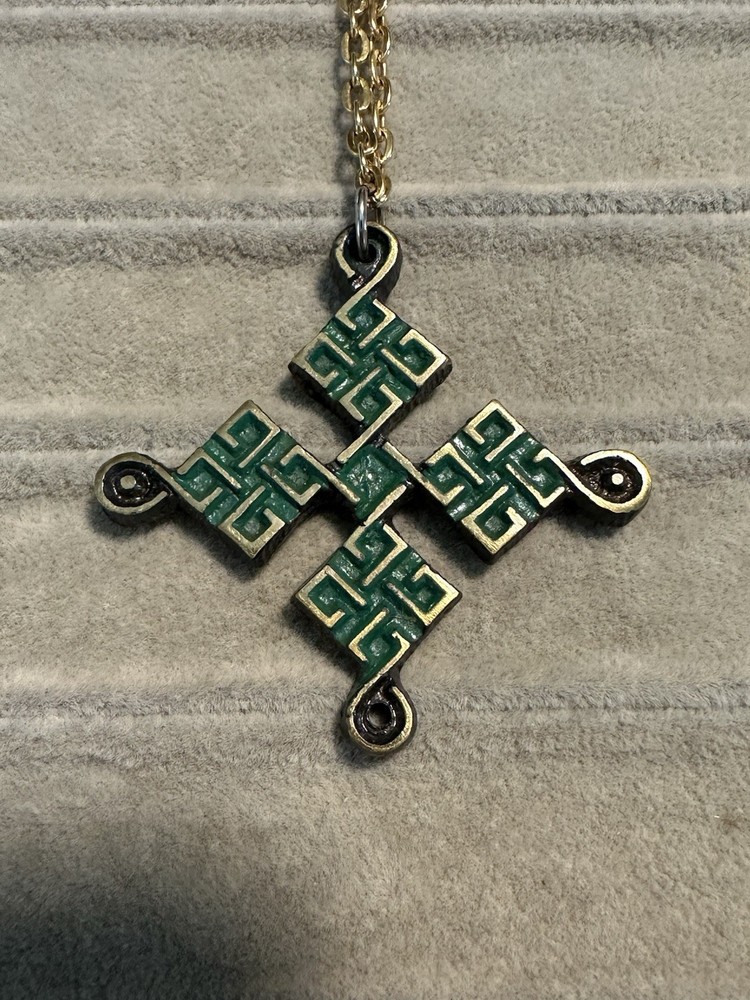 Vtg 1968 Terra Sancta Guild TSG Square Diamond Pattern Necklace 28”