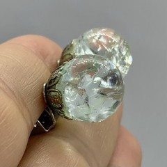 Vtg Clear Crackle Glass Orb Ball Bead Chunky Stud Earrings Clip Huggie