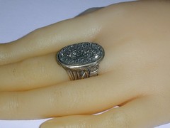 PZ- OR PAZ ISRAEL BOLD STERLING SILVER GRAY DRUZY RING W/ INTRICATE BAND- SZ 5.5