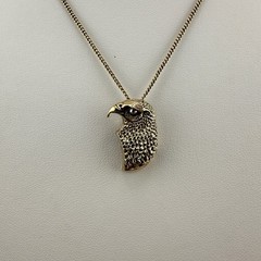 Vintage Eagle Pendant Necklace Gold Tone Figural Bird Signed 18″ Chain Box Clasp