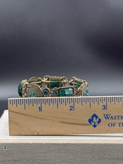 Vintage Metal Cuff Bracelet With Green And Turquoise Colored Stones Open Slide