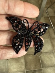 Albert Weiss Butterfly BROOCH SIGNED JET BLACK RHINESTONE PIN Vintage Jewelry