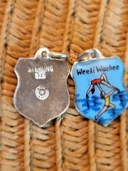 Weeki Wachee 1960s Vintage 925 Silver Enamel Shield Charm. West Germany