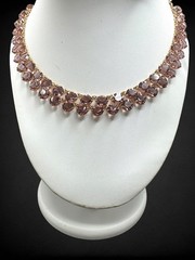 Vintage Lavender Purple Crystal Double Row Fringe Bib Necklace Open Back 16”
