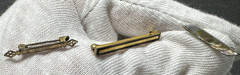 3 UNIQUE VINTAGE LINGERIE PINS: SILVER TONE + SHELL, GOLD & BLACK, GOLD M212