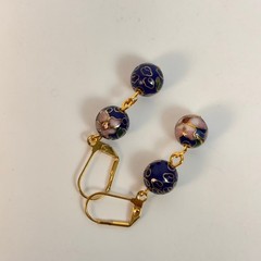 Vintage Cloisonne Drop Earrings Blue Floral Boho Cottagecore Whimsygoth Jewelry