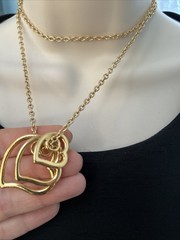 Avon Triple Heart Pendant Gold Tone 30″ Chain Necklace Graduated Open Hearts