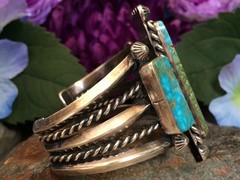 106 GRAM WATER WEB TURQUOISE STERLING NAVAJO SOUTHWESTERN STYLE BRACELET WOW