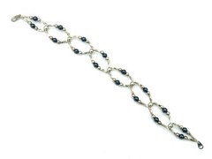 Vintage Silver Tone Korea Hematite Bead Bracelet 8″
