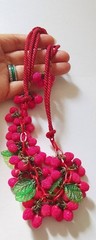 MIRIAM HASKELL HESS 20’S RED SILK CORD & LUCITE CHAIN CHOKER SUGAR BEAD CLUSTERS