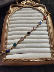 Vintage Egyptian Revival Scarab Glass Cab Bracelet 7in | Multi-Color Gold Tone