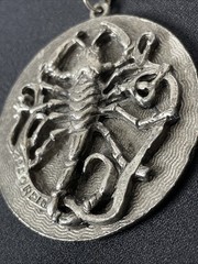 Vintage Edlee Scorpio Astrology Zodiac Rock Pendant Necklace Long Silver Tone