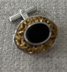 VTG Destino Cufflinks/Tie Tack Black Onyx Textured Gold/Silver Tone Swivel Posts