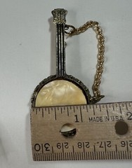 Vintage Banjo Shape Brooch/Pin With Pearlized Inset